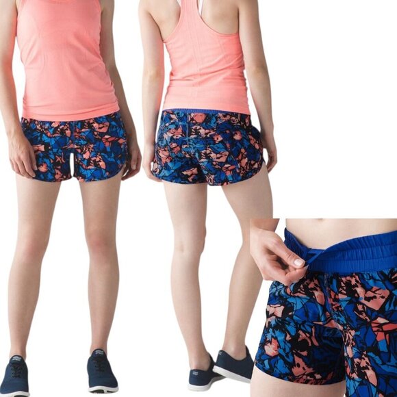 lululemon athletica Pants - Lululemon Women’s ‘Tracker Short IV’ Paint Storm Print, Harbor Blue, Black SZ 12